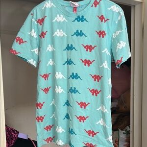 Kappa Mint Tee with Red, White, Teal Logo Pattern
